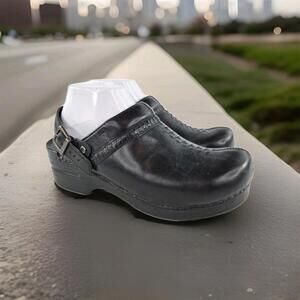 Dansko Ingrid Clogs Womens US 10 Black Leather Strap Back Nursing Shoes